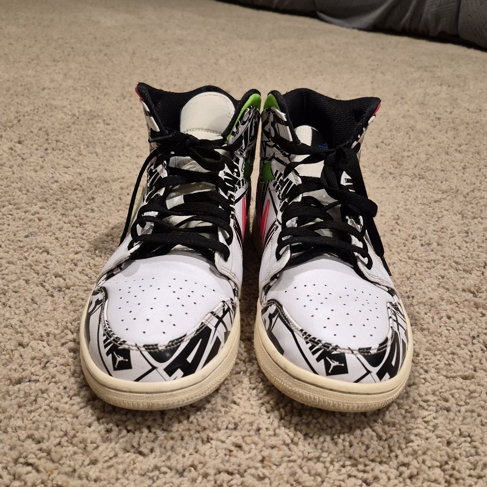 Jordan Men’s Mid-Top Sneakers in White, Black, Neon Green & Hot Pink - Picture 3 of 7
